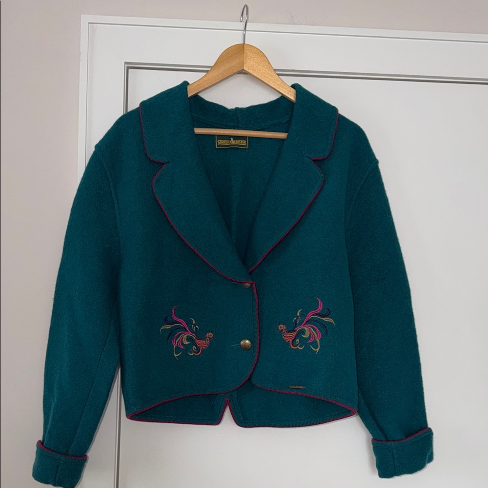 Geiger Elegant green Embroidered boil wool Women's jacket size 40 - Picture 10 of 11